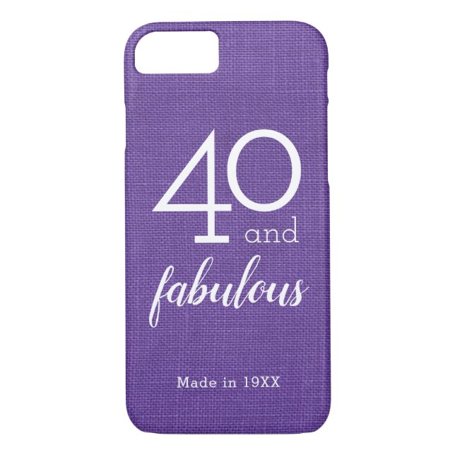 40 and Fabulous on Violet Linen Photo, Custom Year Case-Mate iPhone Case (Back)