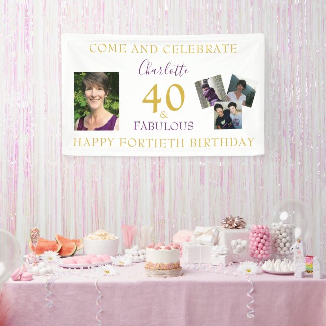 40 and Fabulous Photo Collage 40th Birthday Banner (Party)