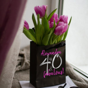 40 and Fabulous Pink and Black Personalised Medium Gift Bag