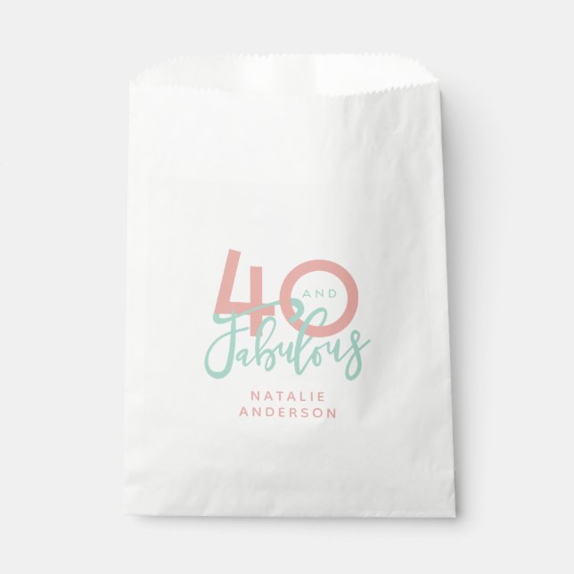 40 and fabulous pink and mint girly birthday favour bags (Front)