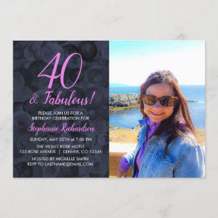 40 and Fabulous Pink Black Photo Birthday Party Invitation