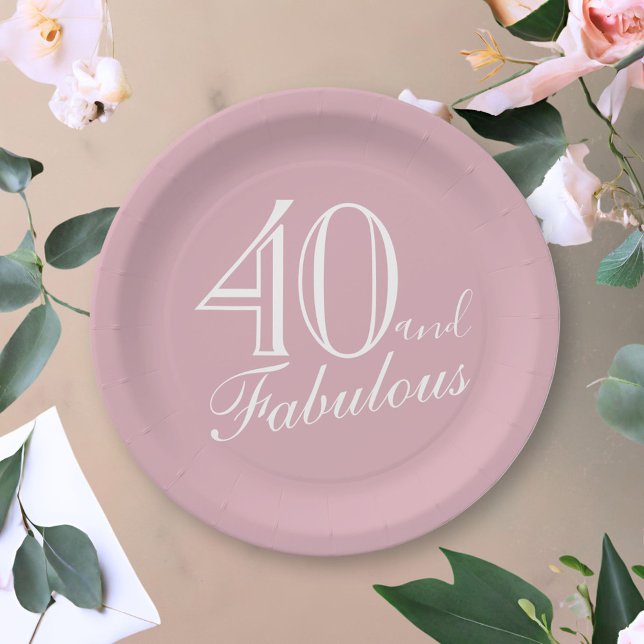 40 and Fabulous Pink Elegant Script 40th Birthday Paper Plate (Creator Uploaded)