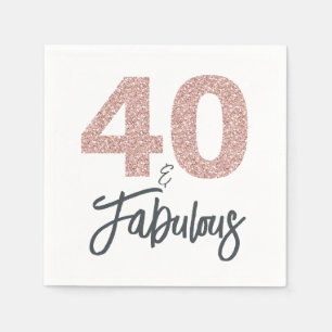 40 and Fabulous Pink Glitter Birthday Party Napkin