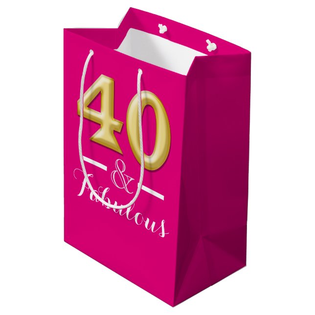 40 and fabulous pink gold birthday medium gift bag (Back Angled)