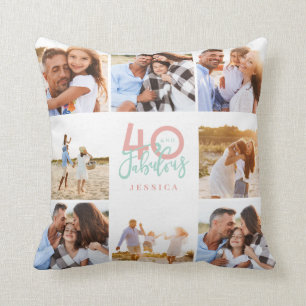 40 and fabulous pink photo birthday throw pillow