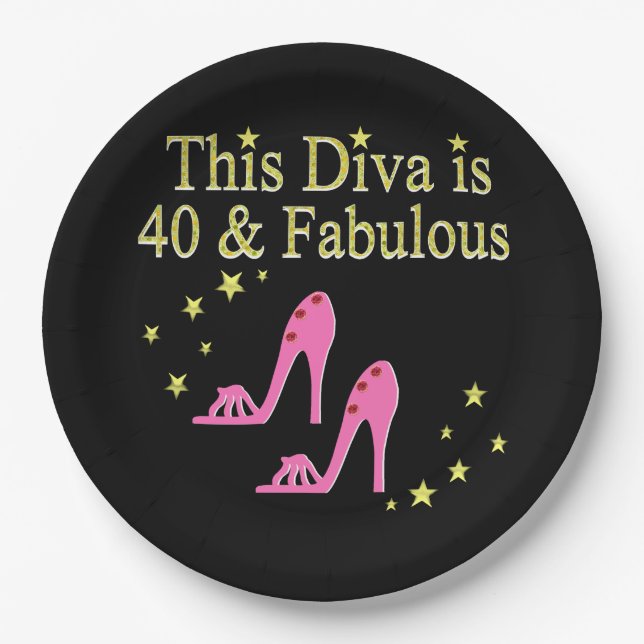 40 AND FABULOUS PINK SHOE QUEEN DESIGN PAPER PLATE (Front)