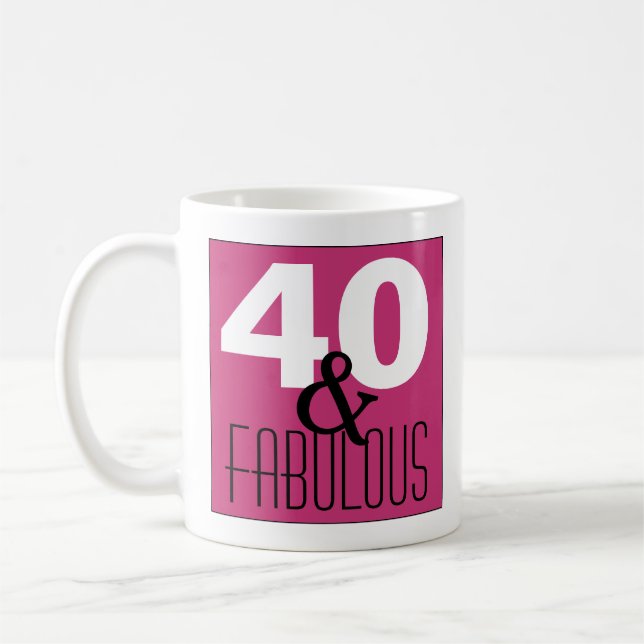 40 and Fabulous purple black white Birthday party Coffee Mug (Left)