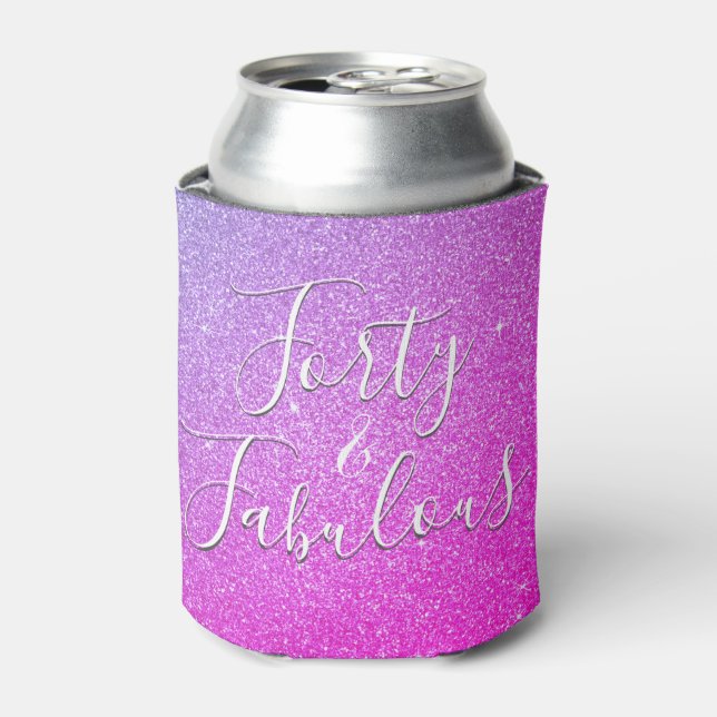 40 and Fabulous Purple Pink Sparkle Glitter Can Cooler (Can Front)