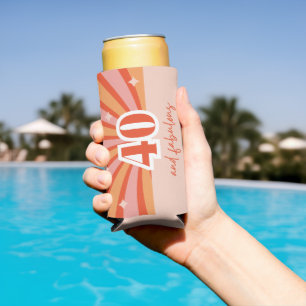 "40 and fabulous", retro birthday party banner seltzer can cooler