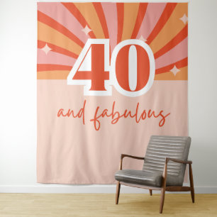 "40 and fabulous", retro birthday party banner tapestry