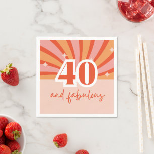 "40 and fabulous", retro bright peach  napkin