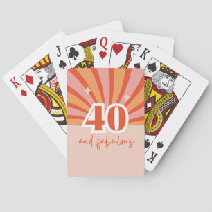 "40 and fabulous", retro bright peach small playing cards