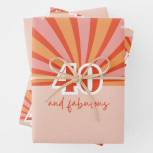 "40 and fabulous", retro bright peach wrapping paper sheet