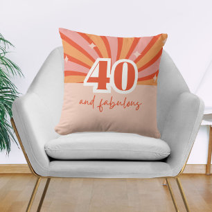 "40 and fabulous", retro peach birthday cushion