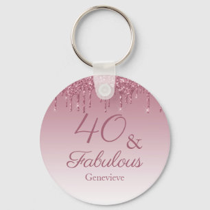 40 and Fabulous Rose Gold Pink Dripping Glitter Key Ring