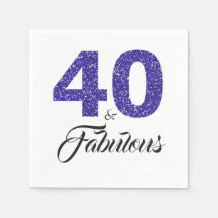 40 and Fabulous Royal Blue Glitter Birthday Party Napkin