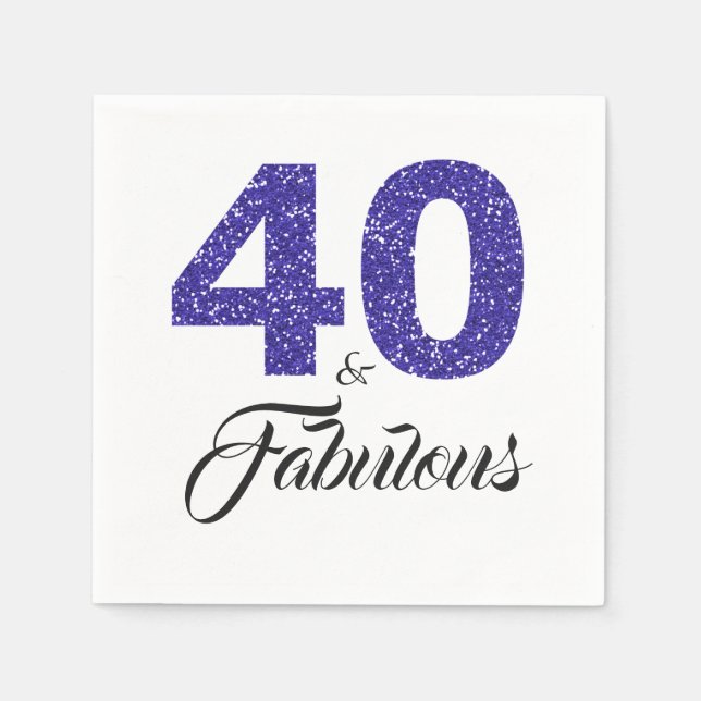 40 and Fabulous Royal Blue Glitter Birthday Party Napkin (Front)
