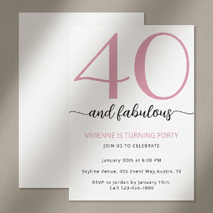 40 and Fabulous Script Pink 40th Birthday Party Invitation