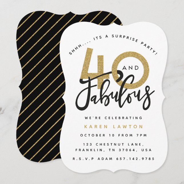 40 and fabulous surprise birthday party invitation (Front/Back)