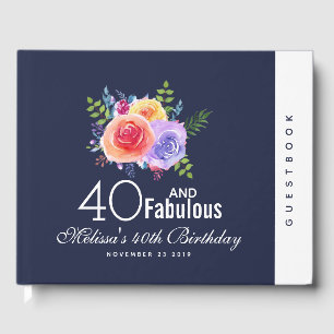 40 and Fabulous - Watercolor Floral Birthday Guest Book