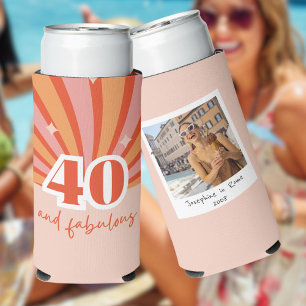 40 and fabulous WITH PHOTO, retro birthday Seltzer Can Cooler