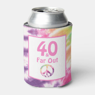 40 and Far Out Cool Groovy Tie Dye 40th Birthday Can Cooler