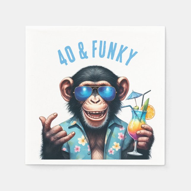 40 and Funky Summer Monkey 40th Birthday Napkin (Front)
