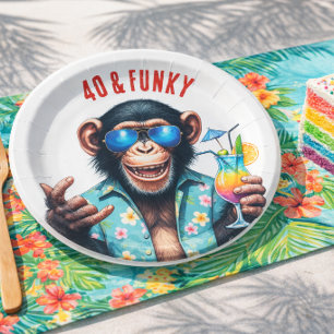 40 and Funky Summer Monkey 40th Birthday Paper Plate
