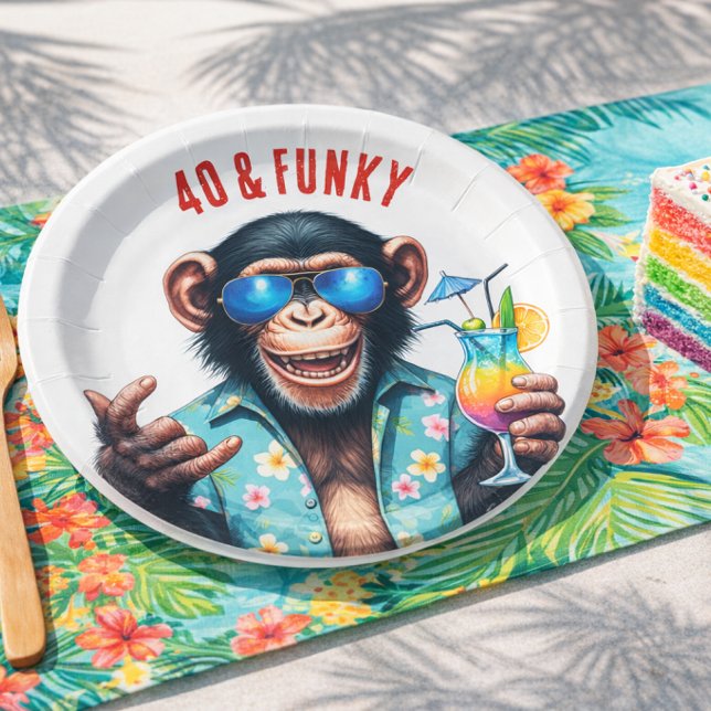 40 and Funky Summer Monkey 40th Birthday Paper Plate (40 and Funky Summer Monkey 40th Birthday Paper Plates)