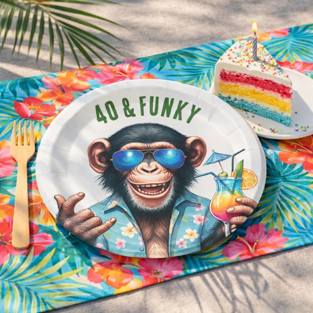 40 and Funky Summer Monkey 40th Birthday Paper Plate (40 and Funky Summer Monkey 40th Birthday Paper Plates)