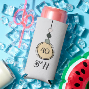 40 birthday add initials any age peach grey seltzer can cooler