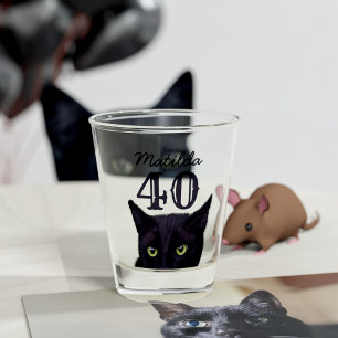 40 Birthday Black Cat Art Personalised Age Shot Glass