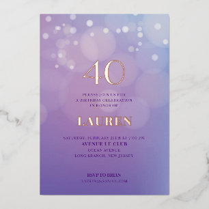 40 Birthday Lilac Foil Invitation