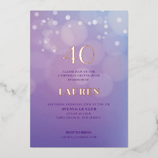 40 Birthday Lilac Foil Invitation