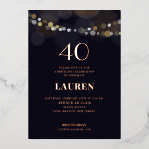 40 Birthday String Lights Foil Invitation