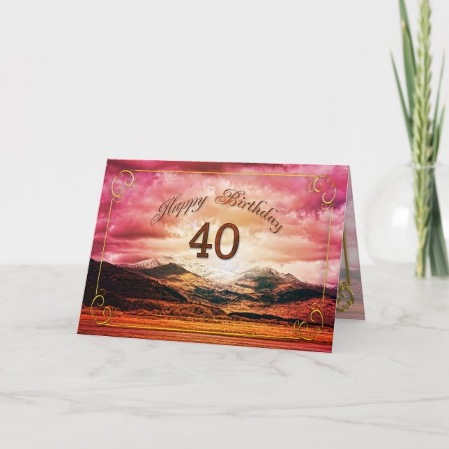 40 birthday, Sunset over the mountains Card (Front)