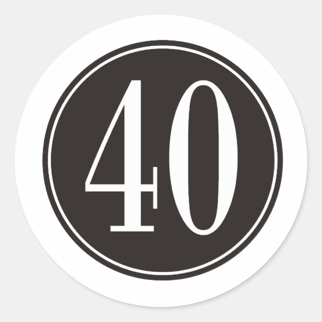 #40 Black Circle Classic Round Sticker (Front)