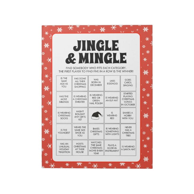 40 Christmas Jingle & Mingle Bingo Game Sheets Notepad (Rotated)