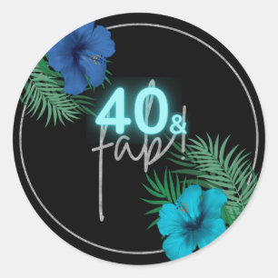 40 & Fab Neon Blue Silver Black Tropical Birthday Classic Round Sticker