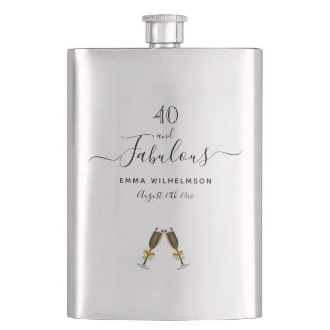 40 fabulous 40th birthday monogram script hip flask (Front)