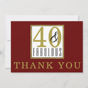 40 & Fabulous 40th Birthday Party Burgundy Gold Thank You Card