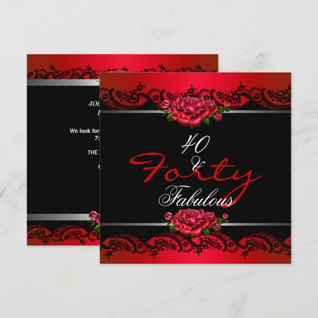 40 & Fabulous 40th Birthday Party Red Roses Invitation (Front/Back)