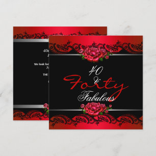 40 & Fabulous 40th Birthday Party Red Roses Invitation