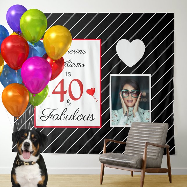 40 & Fabulous 40th Birthday Photo Black & White Tapestry (40 & Fabulous 40th Birthday Photo Black & White Tapestry Backdrop)