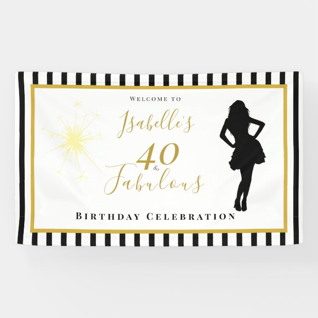 40 & Fabulous Birthday Banner Black & Gold (Horizontal)