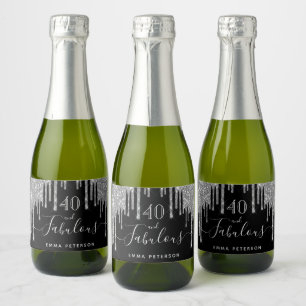 40 fabulous birthday black glitter sparkle silver sparkling wine label