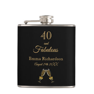 40 fabulous birthday black gold chic monogram hip flask