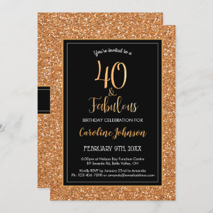 40 & Fabulous Birthday Black Gold Glitter Invitation