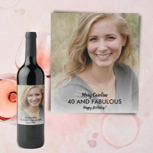40 Fabulous Birthday Black Modern Script Photo Wine Label