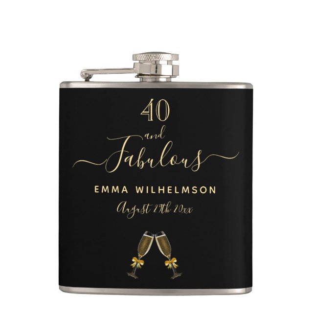 40 fabulous birthday black monogram photo friends hip flask (Front)